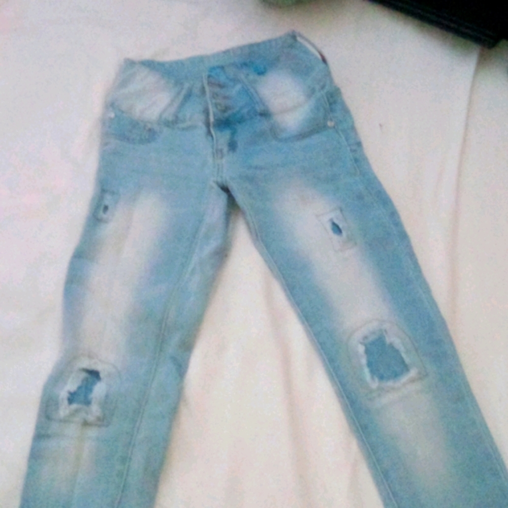 High waisted blue jeans
